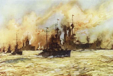 The Battlecruiser Indomitable Towing the Wounded Battlecruiser Lion After the Battle of Dogger Bank, 24 January 1915